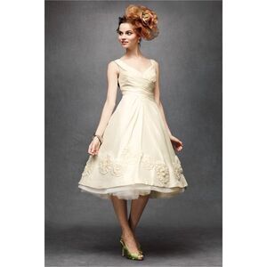 Anthropologie x BHLDN Hitherto Pinwheel Silk Tea Length Dress $1400 Sz 4
